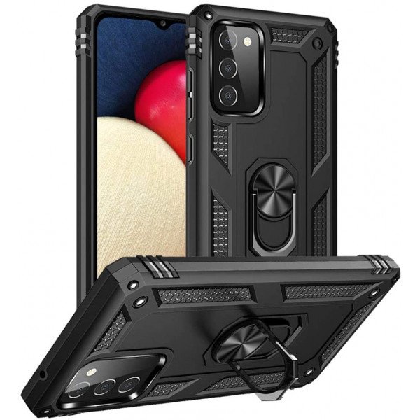 Wholesale Tech Armor Ring Stand Grip Case with Metal Plate for Samsung Galaxy A02S (Black)